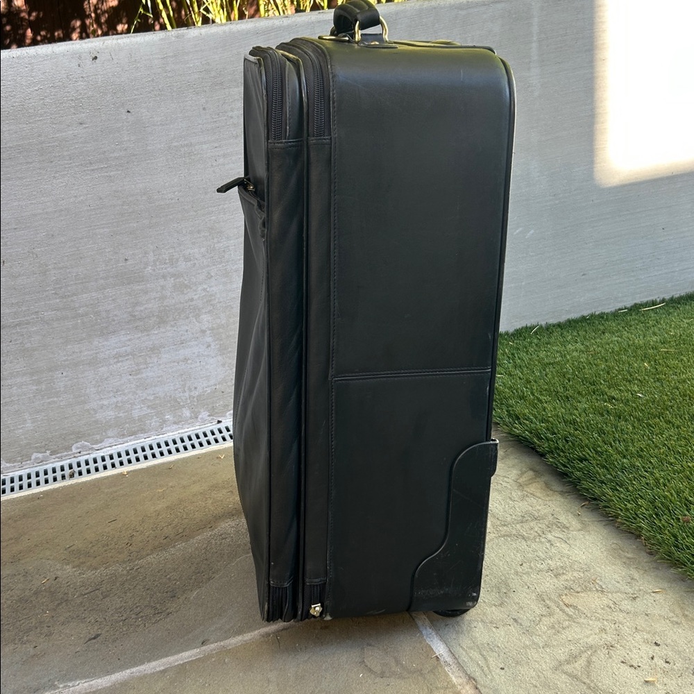 COACH 22" Charcoal Black Leather Rolling HERITAGE CHECK Suitcase Carry On VTG - Picture 4 of 16